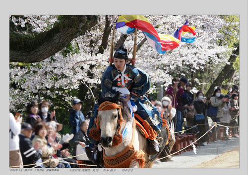 2019年3月　福岡・柳川市　三柱神社　流鏑馬奉納終了後の初陣　　射手見習い　千葉　貴文